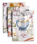Maison d' Hermine Kitchen Towels Set of 3 Reusable 100% Cotton 27.50" x 20" | Cloth Tea Dish Towels Absorbent with Hanging Loop for Kitchen Dining Party Wedding Hotel Home Spring Summer - Gastronomie - color: 051 - Gastronomie