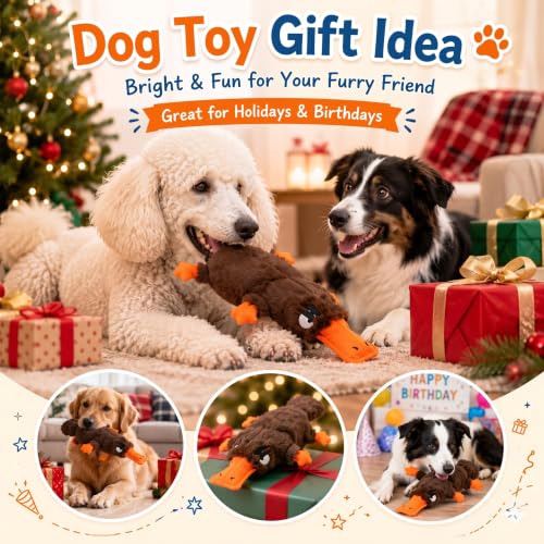 Platypus Squeaky Dog Plush Chew Toy, Interactive Tug Squeaky Toy for Chewers, Medium Large Dogs & Fetch Play, 15 Inch Stuffed Play Toy with Thick Oxford Cloth Beak for Gentle Gum Care - color: Brown (Platypus)