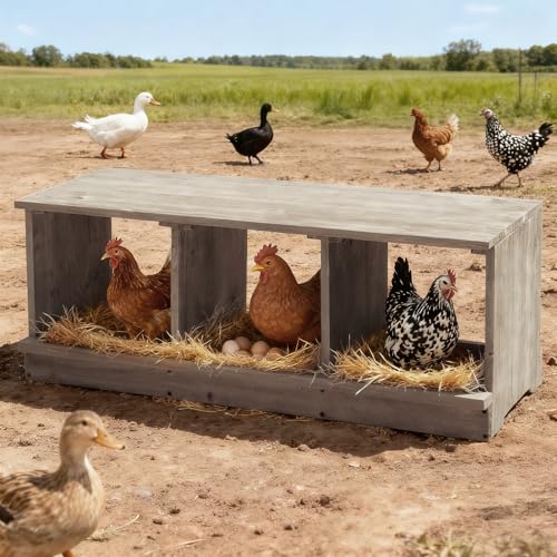 Outvita Nesting Boxes for Chickens 3 Compartments, Wood Chicken Nesting Box Wall Mount, Versatile Use Nest Box for Chicken Coop, Easy to Assemble for Chickens, Hens, Ducks - color: 3 Compartments