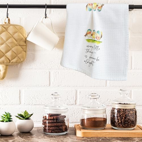 Spring Watercolor Birds Kitchen Towels - Every Little Thing is Gonna Be Alright - 16 x 24 Inches Kitchen Hand Dish Towels - Decorative Fast Drying Home Dishcloth-Gifts for Friends Family - A01 - color: Watercolor Birds-1