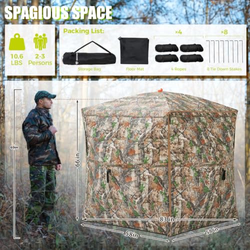 Portable Hunting Blind - 270°/288°/360°See Through with Floor Mat Dual Door - size: 270° See Through(2-3 Person)