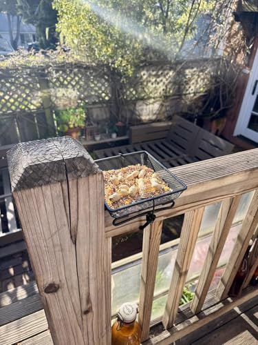 2 Pack 8" x 8" Railing Bird Feeder Tray for Balcony/Deck/Porch Platform Bird Seed Tray with 2 Elastic Rope Ground Mesh for Garden Backyard Outside Wild Birds or Squirrels