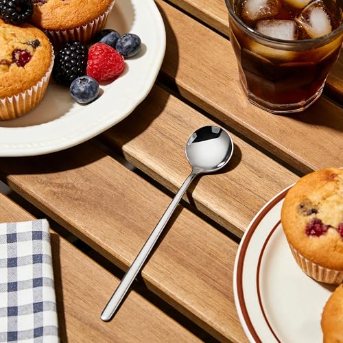 Long-handled Mirror-Finish Small Round Stainless Steel Spoon, Suitable for Scooping Bird's Nest, Honey, Coffee, Milk Powder, Sugar, Cocoa Powder and Other Foods & Desserts (10pcs 5.9", Silver) - size: 5.9in, style: 10Pcs Silver