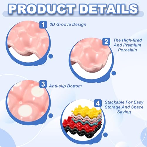 uxcell Ceramic 6 Cups Egg Tray Holder, Porcelain Eggs Container for Home Countertop Kitchen Storage Refrigerator Fridge Decorative Serving Display, Pink - color: Pink