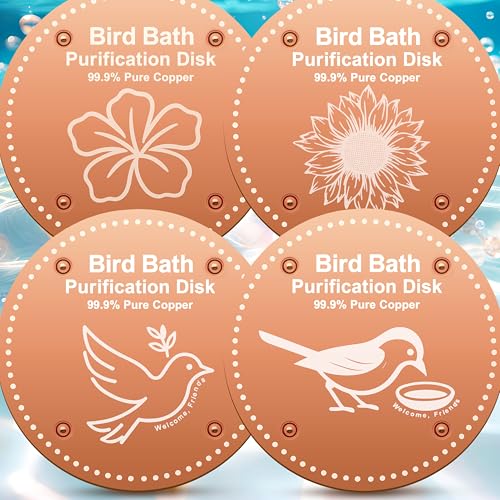 OICEME Bird Bath Purification Disk Pure Copper Outside Winter Solar Power Birdbath Hanging Bowl Pedestal Humming Feeder Fountain Cleaner Outside Dispenser Heater Garden Small Large Accessories 4pcs - color: Copper 4PCS Flowers＆Birds