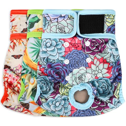Washable Female Dog Diapers - Premium Reusable Diapers for Doggie in Heat - Highly Absorbent Dog Diapers Female for Pet Incontinence with Adjustable Snaps (Succulents，S) - color: Succulents, size: Small（New Born-11.5“Waist）