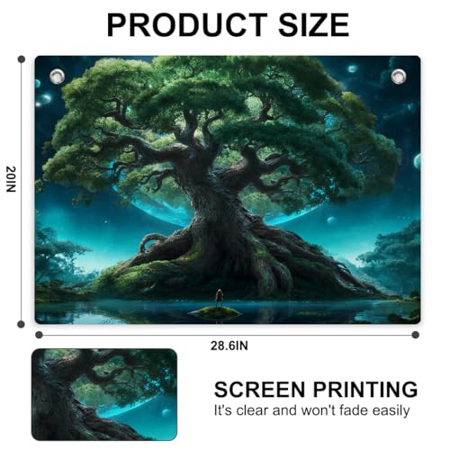 Cosmic Tree of Life Tapestry Banner Flag, Fantasy Lovers Nature Enthusiasts | Fantasy Moonlit Forest Wall Banner Decor for Bedroom Dorm Meditation Space Gift for Spiritual Seekers 28.5 x 20 Inch - color: Multi 0670