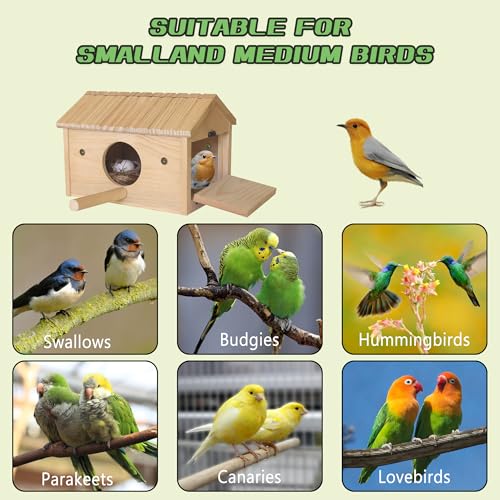 HiCaptain Bird Nesting Box Wooden Cockatiel Breeding Nest for Cages, Large Parakeet Nest Box Lovebird House Budgie Breeding Box (Wood)
