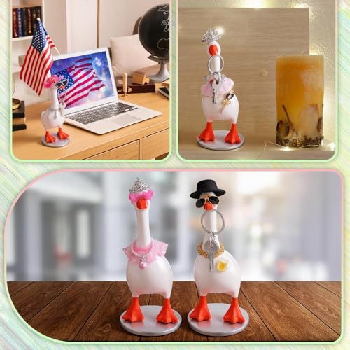 7 Inch Mini Magnetic Desk Goose Statue with 12 Sets Outfits, Resin Desktop Goose Decor Key Holder, Small Porch Desk Geese Accessories, Housewarming Gift for Home Office Bedroom - style: Classic