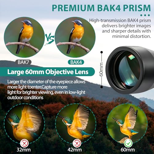 12-36x60 Zoom Binoculars for Adults High Power, Low Light Night Vision, BAK4 Prism with FMC Lens, Waterpoof, HD Professional Binoculars for for Bird Watching Hunting Travel Concerts & Sports - size: Black(12-36X60)