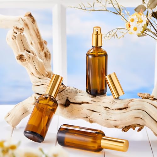 Roshtia 30 Pcs Glass Spray Bottle Clear Empty Bottles Small Refillable Reusable Perfume Bottle with Fine Mist Sprayer Pump for Face Body Travel(3.4 oz,Amber) - color: Amber, size: 3.4 oz