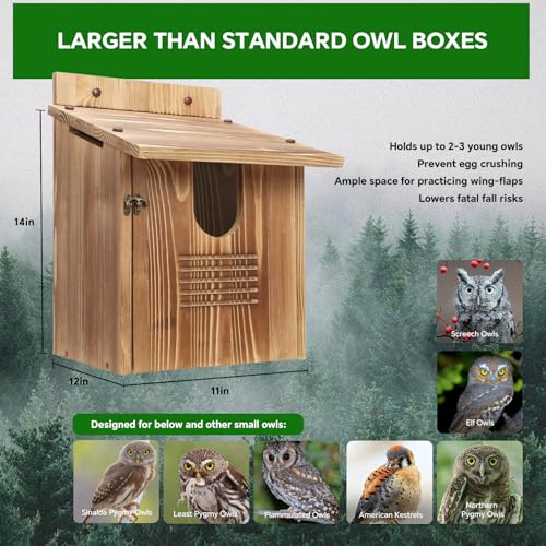 CEIJE Owl Houses for Outdoors, Large Barn Owl Nesting Box, Durable Carbonized Wood for Natural Waterproofing, Assembly Required