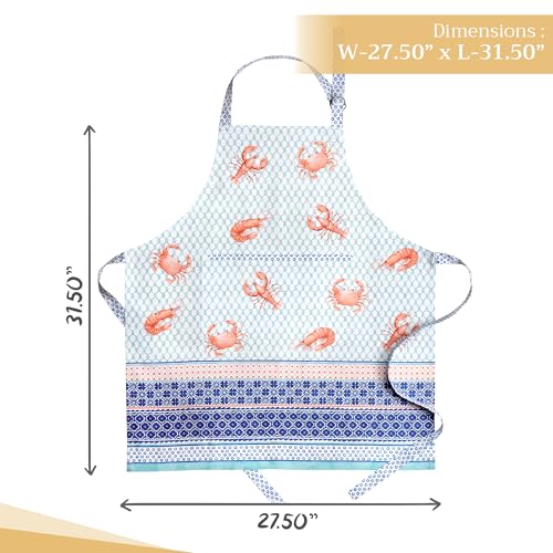 Maison d' Hermine Aprons for women with Pocket 100% Cotton (27.50"x31.50") | Adjustable Neck Strap & long ties Apron Men Chef Wedding Cooking Gardening Server Maid - color: 057 - Lobster Love