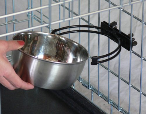 MidWest Homes for Pets Snap'y Fit Stainless Steel Food or Water Bowl, Holds 20 Ounces, Mounts to Wire Crates, No-Tip Design, Rust-Resistant, for Small Dogs and Cats - size: 20 Ounces (2.5 cups)