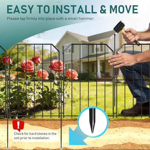 Goovilla Garden Fence, Total 10ft(L) x 24in(H), 10 Pcs, Rustproof Metal | Garden Fencing Animal Barrier, Wire No Dig Fence Panels, Black Decorative Garden Fences and Borders for Dogs,Flower Bed,Patio - size: Square arch