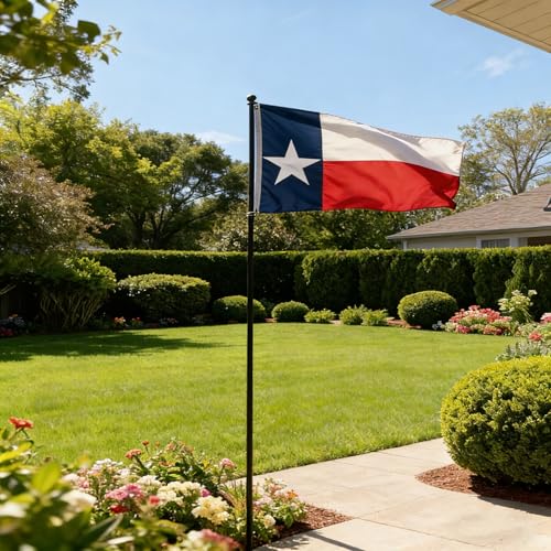 10ft Black Flag Poles in Ground for Outside, Flagpole Stand for House Ground with 5 Pronges Base - size: 10FT