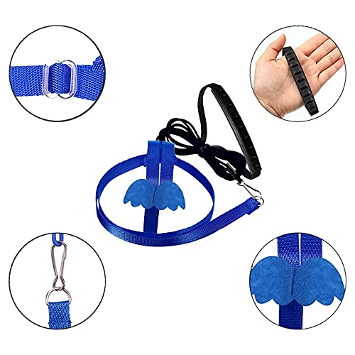 Dnoifne Parrot Harness and Leash, Adjustable Training Design Anti-Bite, Nylon Rope with Cute Wing for Parrots, Suitable for Alexandrine, Scarlet, Keck, Mini Macaw & Same Size Bird (Blue) - color: blue