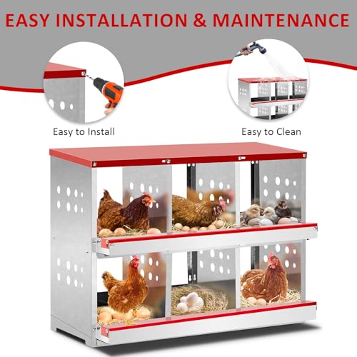 VINGLI Chicken Nesting Boxes, 6 Compartment Nesting Boxes for Chickens and Hens Roll-Out with Plastic Baskets, Chicken Coop Laying Boxes (6 Grids) - size: 6 Grids