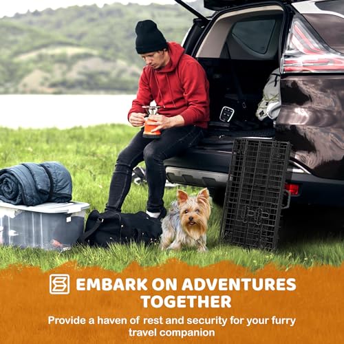 Yaheetech 30inch Double Door Dog Crate w/Divider, Collapsible Metal Kennel | Heavy-duty Sturdy Metal Frame, Easy Assemble, Fold Up for Travel, Removable Tray, Ideal for Puppies, Small to Medium Dogs - size: 30" L