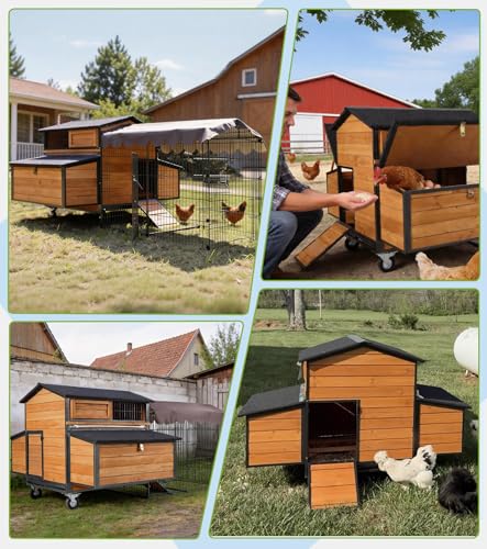 GUTINNEEN Large Chicken Coop with Run with All-Arounded Iron Frame Chicken Tractor Mobile Chicken House with Large Run and Nesting Box Waterproof Outdoor Poultry Cage for Backyard - size: 76.7"L x 53.8"W x 36.8"H
