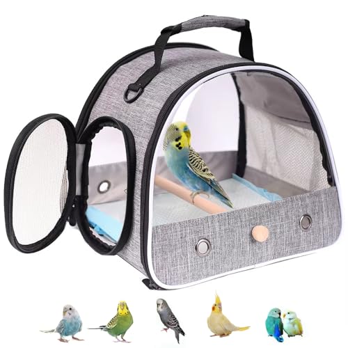 Small Bird Travel Carrier, Portable Bird Travel Cage for Parakeet, Parrot, Budgie, Guinea Pig, Bearded Dragon Reptile Carrier for Hiking Vet Visit Bicycle Ride (Grey) - color: Grey