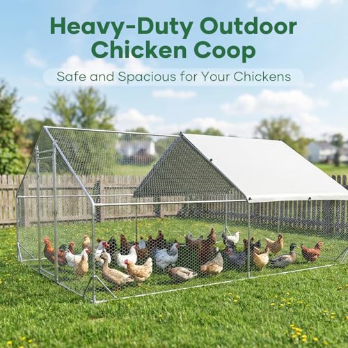 Large Chicken Coop Metal Chicken Runs for Yard 20x10x6.5 ft Chicken Coop with Cover Gallinero para Gallinas Heavy Duty Chicken Cage Rabbit Duck Quail Coop Lockable Door with Waterproof Anti-UV Cover - size: 240.0"L x 120.0"W x 78.0"H