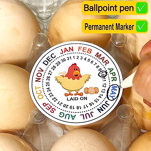 Eggs Laid On Date Stickers | Farm Fresh Eggs Carton Labels | 500 PCS/Roll | 2" Round Egg Date Packaging Stickers | Egg Stamps for Fresh Eggs | Egg Stamps for Fresh Eggs