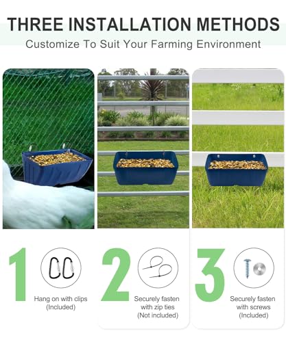 Chicken Feeders, 2 Pack, Duck Feeders and Waterers, Hanging Poultry Water Feeder, Livestock Fence Feeder, Feed Trough and Waterer Bucket with Clips, Blue - color: 2 Pack Blue
