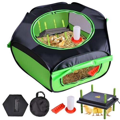 Tetuga Brooder Box for Chick Starter Kit with 10x 12” Brooder Heating Plate | Chicken Brooder Pen All-In-1 Bundles with Chicken Feeder, Waterer, Up to 15 Chicks, Duck & Quail, Indoor & Outdoor Use, Green - color: Chicken Brooder Tent Bundles,Green