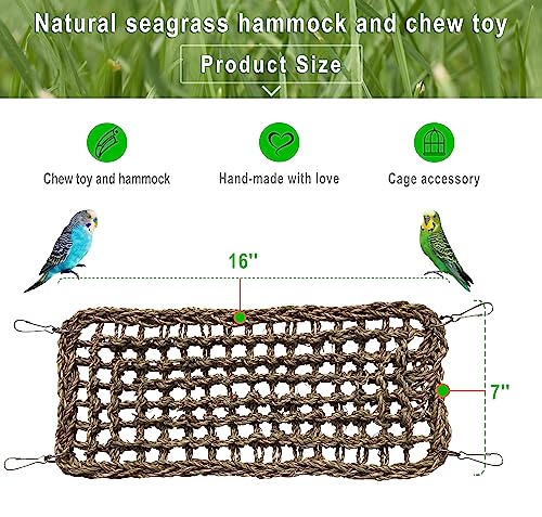 SIMENA Seagrass Mat for Birds, Natural Grass Woven Bird Net Hammock, Climbing Rope Ladder, Chew Toys for Parrots Lovebirds Cockatiels Conures Budgies, Cockatoos (Small)