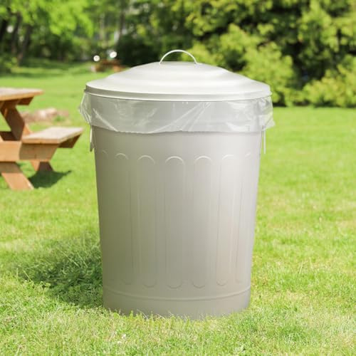 Plexon 13 Gallon Metal Trash Can with Lid Outdoor Vintage Trash Can Steel Retro Garbage Can for Kitchen Farmhouse Rustic Bird Seed Storage Pet Food Cute Bucket, Off-White - color: Off-White