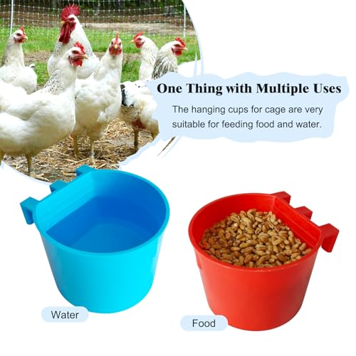 30 Pcs Cage Cups Birds Feeders Bowl Chicken Feeding Watering Dish Hanging Wire Cages Box Coop Cups for Pet Parrot Parakeet Gamefowl Poultry Pigeon and Quail（Blue and Red） - size: 30 pcs
