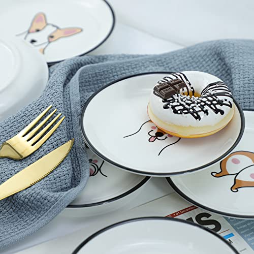 Funny Dogs Head and Butt Pattern Ceramic Sauce Dishes, Seasoning Dishes, Sushi Soy Dipping Bowls, Appetizer Plates, Dessert Plates, Little Cat Bird Feeding Bowls, Set of 6-Dogs-5 Inch - color: Dogs, size: 5 Inch