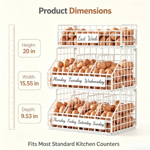 Egg Holder Countertop, Large 3T Chicken Egg Basket for Gathering Fresh Eggs | Egg Storage Organizer with Adjustable 5 Divider & Label, Stackable Wall Mounted Egg Collecting Basket Rack, XXL White - color: 3T XXL White