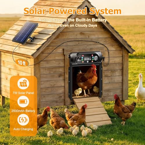 Automatic Chicken Coop Door Solar Powered, Roll-Up Anti-Jam Auto Chicken Door Opener with Light Sensor, Timer & Remote Control, Large 9.45" x 10" Opening, Anti-Pinch Weatherproof for Outdoor