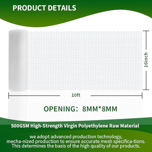 White Plastic Chicken Wire 16in x 10ft,Garden Netting Fencing | Plastic Chicken Wire Mesh Fence,Barrier for Poultry,Animals,Pets and Balcony - color: White, size: 16INx10FT