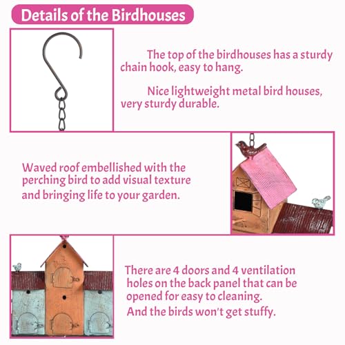 Large Bird Houses for Outside Hanging, Metal Bird Houses for Outside with 5 Compartments for Birds to Nest in, Durable Colorful Bird House 10 Hole Birdhouses for Outdoors Hanging - style: Colorful 2