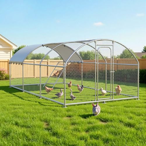 10 x 19.7 x 6.4 FT Metal Chicken Run, Chicken Coop with Cover | Reinforced frame, Walk-in Chicken Coop, Waterproof Cover, Side Hardware Cloth, Roosting Perch, Backyard & Farm Use - size: 236.3"L x 118.2"W x 77.6"H