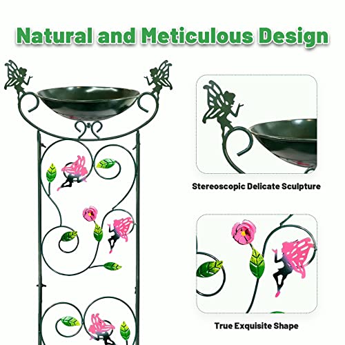 36.5" Metal Bird Bath with Trellis, Outdoor Garden Birdbath with Detachable Bowl & Climbing Plant Support, Decorative Bird Feeder Station with Fairy for Yard, Patio, Fence - color: Fairy