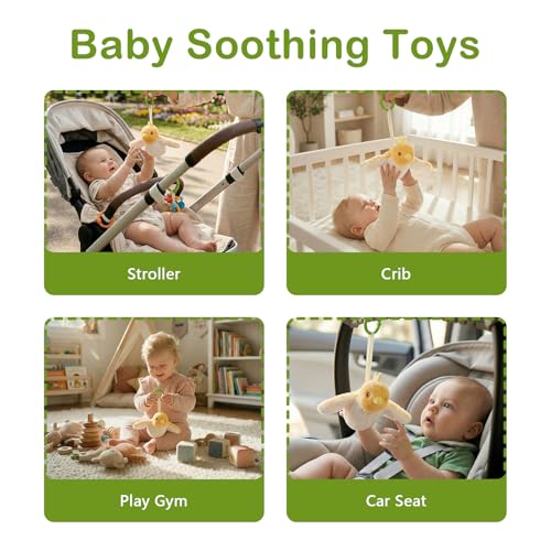 Baby Hanging Flying Bird Musical Toys for Stroller Car Seat Crib Play Gym | Ages 0-36 Months, Tummy Time, Sensory Music Toys, Plush with Clamp, Boys and Girls, Flapping Wings Bee/Birds Toy - color: Yellow Bird