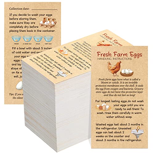 Kisston 200 Pcs Egg Handling Instruction Cards Bulk Fresh Farm Egg Care Labels 2 x 3.5'' Resuable Eggs Carton Stamp Thick Paper Design for Basket Farmstand Market Business Supplies (Simple Style) - style: Simple Style