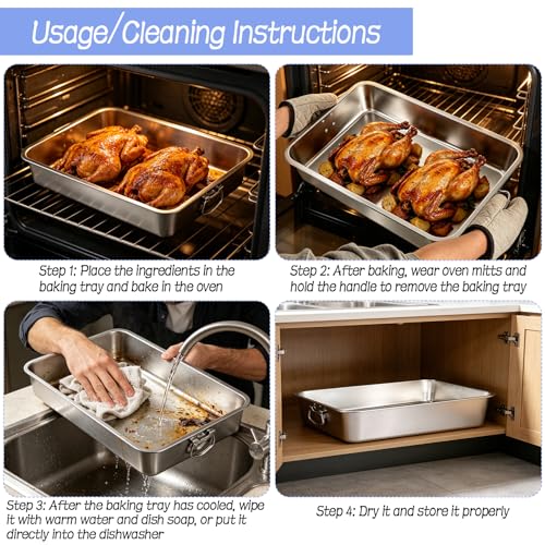 23.5" x 15.5" Stainless Steel Roasting Pan with Handles, Extra Large Turkey Roasting Pan Deep Baking Tray for Oven – Heavy Duty Roaster for Turkey, Lasagna, Roasts & Holiday Meals