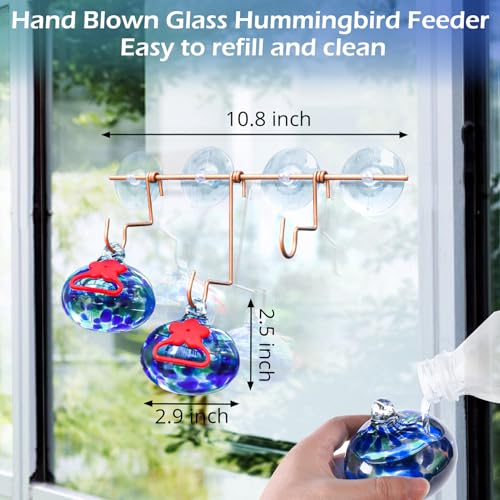 Pozfun Window Hummingbird Feeder with Suction Cups,Hand-Blown Glass Hummingbird Feeders for Outdoors Window Mounted with Metal Hook,Close Bird Watching,Finch in Garden,Yard(Dotted Blue) - color: Dotted Blue