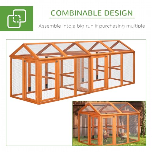 PawHut Chicken Run, Wooden Large Chicken Coop, Combinable Design with Perches & Doors for Outdoor, Backyard, Farm, 4.6' x 2.8', Orange | Combinable Design, Perches & Doors, for Outdoor, Backyard, Farm
