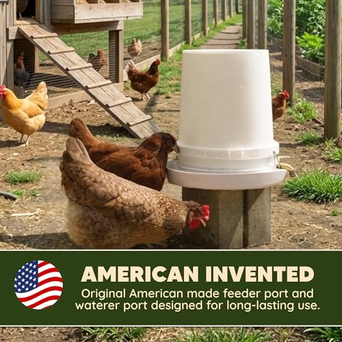Poultry Pro Chicken Feeder & Waterer Set, 3 Ports, Hole Saw & Waterer | As Seen on Shark Tank, Gravity Fed Chicken Feeder, for Buckets, Barrels, Bins & Troughs, Poultry Feed (Bucket Not Included) - style: Feeder and Waterer Bundle