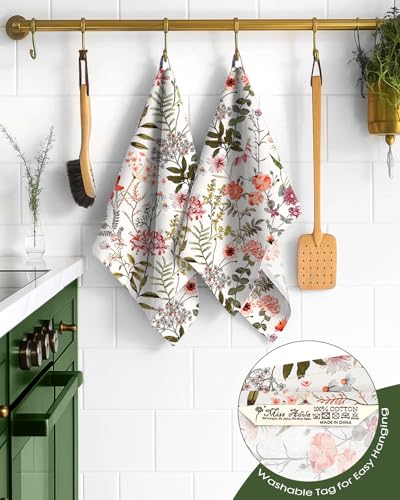 150GSM Flour Sack Kitchen Towels Set of 2, Flower Shrubs | 18"x26", Lightweight, Lint-Free, Pure Cotton, Decorative, with Hanging Loop, Absorbent, Softer after Wash, Giftable Package - color: Flower Shrubs