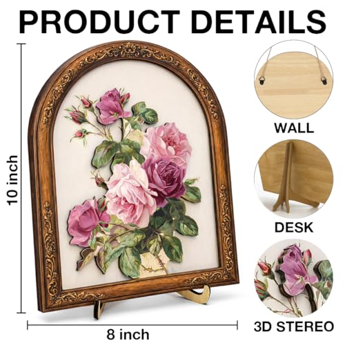 Vintage Pink Rose Wall Art Sign for Bedroom Decor, French Country Floral Wall Decor, 8x10 Inch - color: Rose-2