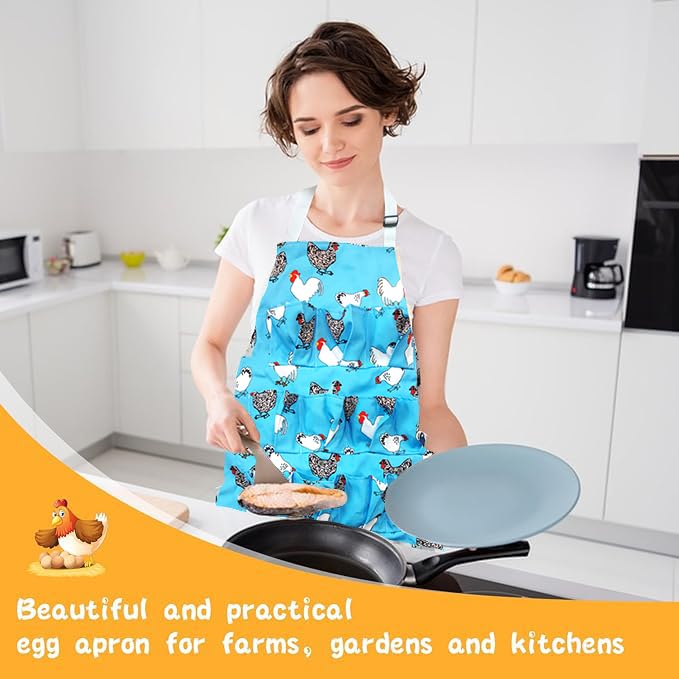2 Pcs Egg Collecting Apron Chicken Gathering Basket with 7 Pouches Fresh Egg Holding Apron with 11 Pockets - color: Blue Type 02