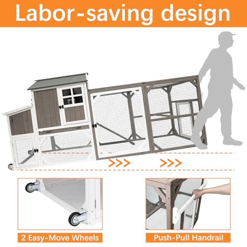 PetsCosset 95.3" L Portable Chicken Coop Tractor Hen House with Nesting Box,Chicken Coops Chicken House,2 Story Wooden Indoor Outdoor Poultry Cage for 3-5 Chicken with 6 Access,Pull-Out Tray,Grey - size: 95.3" L - Grey