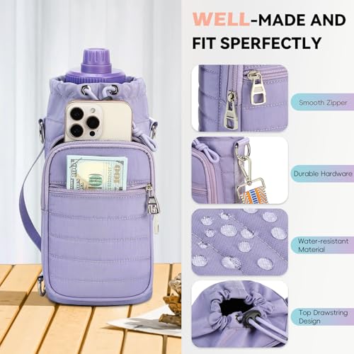 Water Bottle Carrier bag with Strap Phone Pocket for Walking, Hiking, Cycling - color: 4-Purple, size: 32oz-40oz